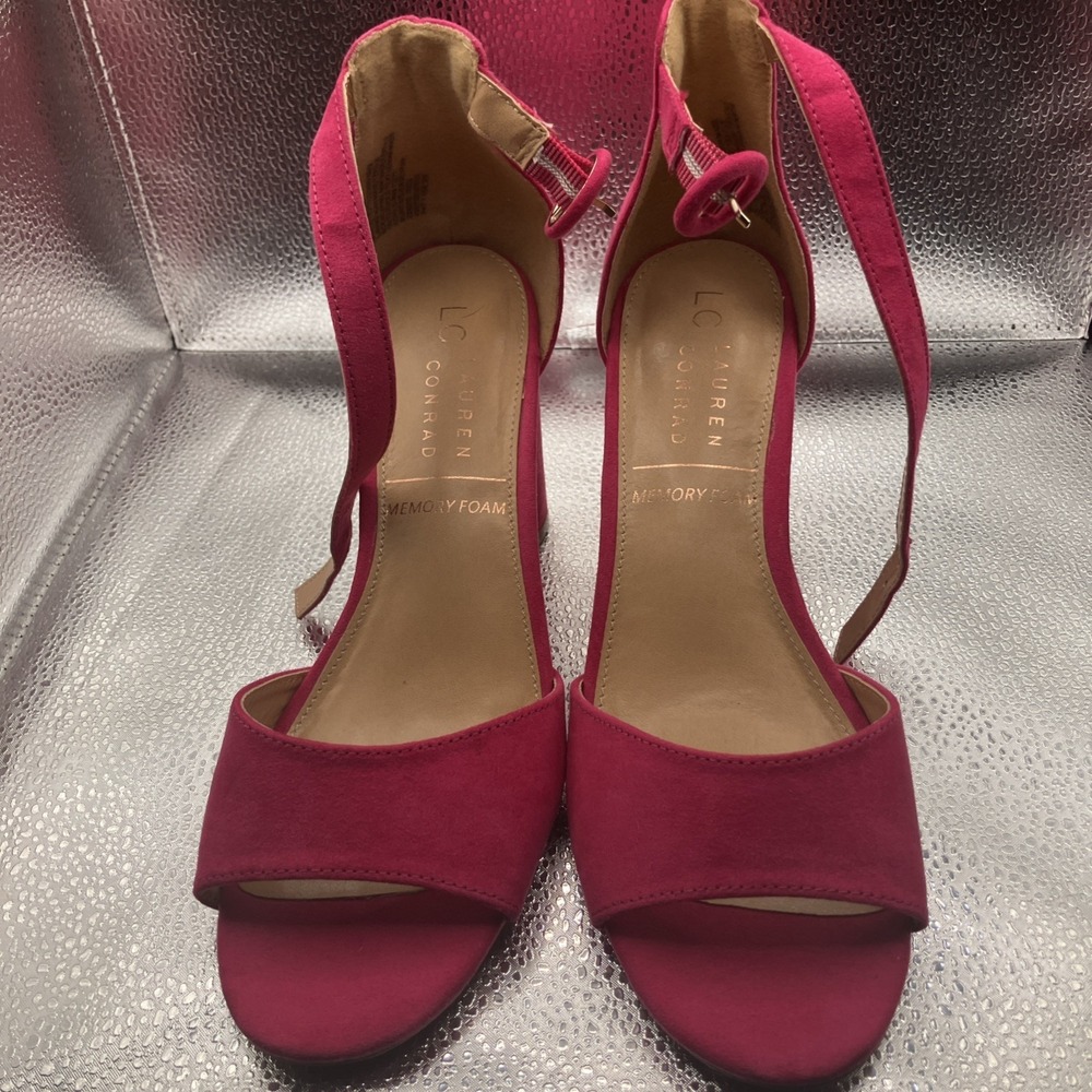 LC Lauren Conrad Hot Pink Heels Ankle Strap Womens 6.5